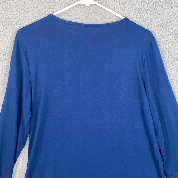 Additions by Chico's Blouse Womens 1 Blue 3/4 Sleeve Pullover Scoop Neck Beaded - Picture 12 of 14